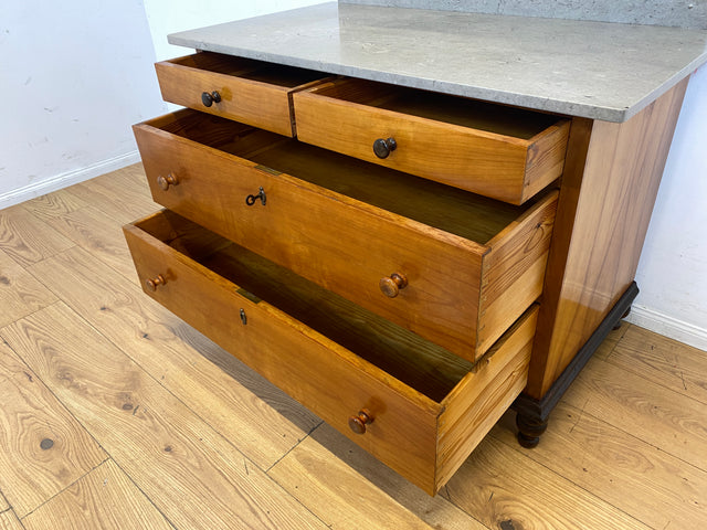 Edler antiker Waschtisch Schrank mit Spiegel & Marmor I Vollholz I Spiegelkommode Anrichte Schubladenkommode Marmorkommode Schminkkommode Frisierkommode Kommode Wäschekommode Vintage Jugendstil