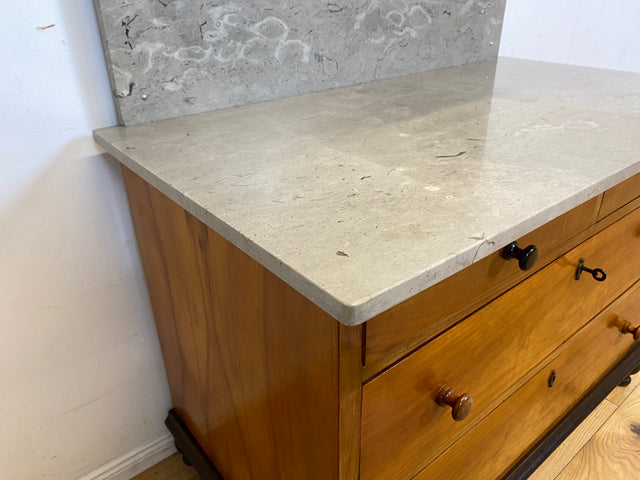 Edler antiker Waschtisch Schrank mit Spiegel & Marmor I Vollholz I Spiegelkommode Anrichte Schubladenkommode Marmorkommode Schminkkommode Frisierkommode Kommode Wäschekommode Vintage Jugendstil