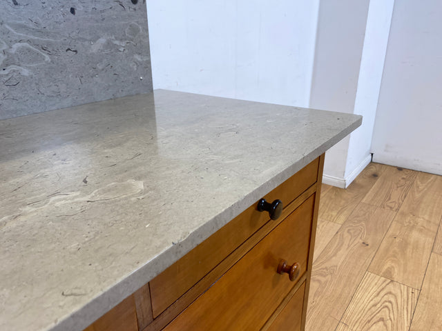 Edler antiker Waschtisch Schrank mit Spiegel & Marmor I Vollholz I Spiegelkommode Anrichte Schubladenkommode Marmorkommode Schminkkommode Frisierkommode Kommode Wäschekommode Vintage Jugendstil