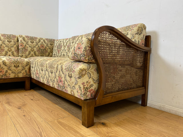 WMK I Wunderschönes antikes Ecksofa mit floralem Bezug , Wiener Geflecht und Federkern (Kopie)