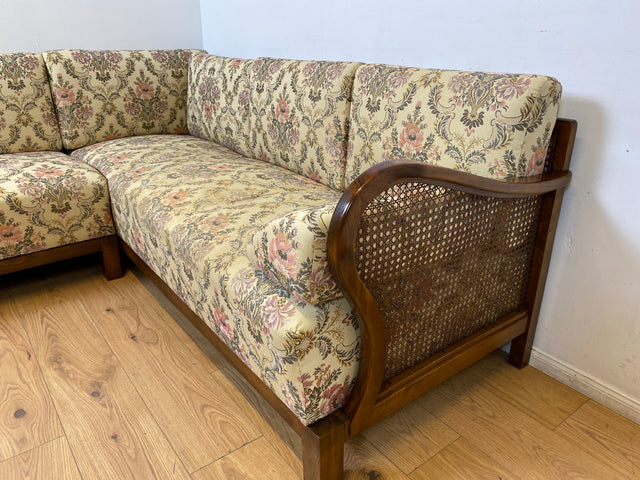 WMK I Wunderschönes antikes Ecksofa mit floralem Bezug , Wiener Geflecht und Federkern (Kopie)