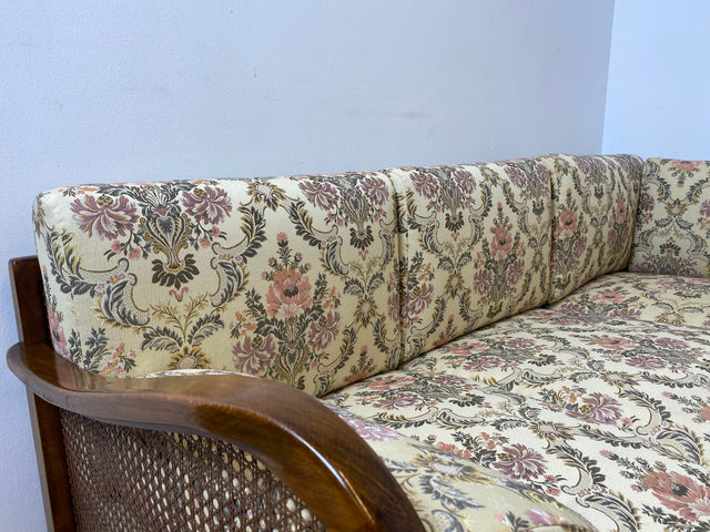 WMK I Wunderschönes antikes Ecksofa mit floralem Bezug , Wiener Geflecht und Federkern (Kopie)