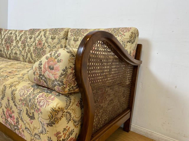 WMK I Wunderschönes antikes Ecksofa mit floralem Bezug , Wiener Geflecht und Federkern (Kopie)