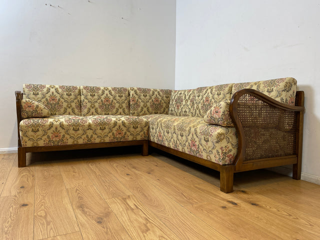 WMK I Wunderschönes antikes Ecksofa mit floralem Bezug , Wiener Geflecht und Federkern (Kopie)