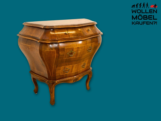 WMK I Wunderschöne kleine 60er Jahre Bauchkommode im Stile des Barock mit Schubladen und Intarsien
