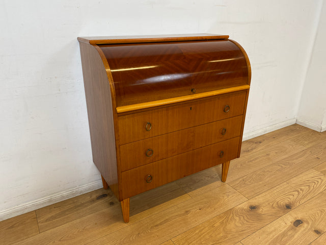 WMK I Hochwertiger skandinavischer Mid-Century Sekretär mit Ringgriffen aus Messing