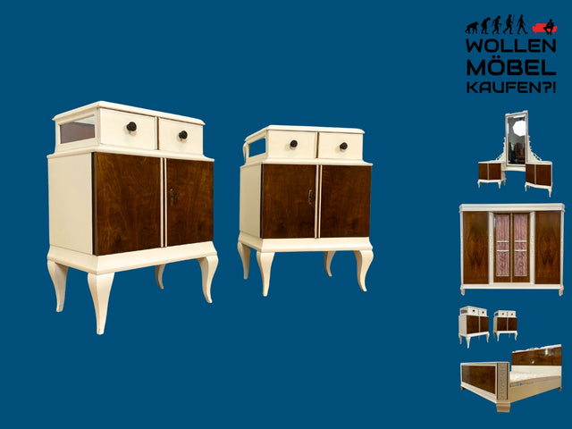 WMK I 1/2 Wunderschöner weißer 30er Jahre Art Deco Nachttisch aus vollem Holz I Nachtschrank Nachtkommode Nachtschränkchen Kommode Schlafzimmer Antik Vintage Jugendstil I Berlin Bayern Frankfurt