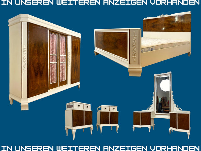 WMK I 1/2 Wunderschöner weißer 30er Jahre Art Deco Nachttisch aus vollem Holz