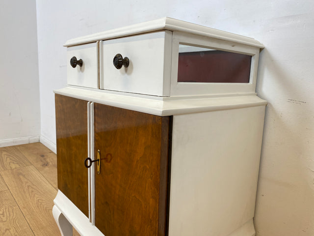 WMK I 1/2 Wunderschöner weißer 30er Jahre Art Deco Nachttisch aus vollem Holz