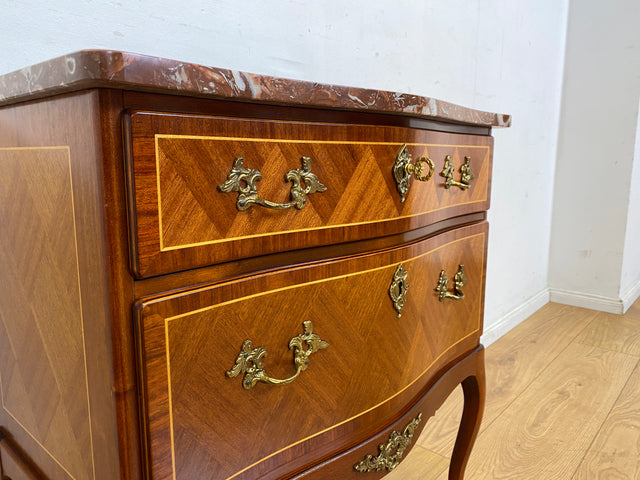 Sehr elegante kleine Vintage Kommode in antikem Stil mit Marmor Auflage, Schubladen und edlem Messingbeschlag I Schränkchen Marmorkommode Wäschekommode Stilmöbel Barock Rokoko I