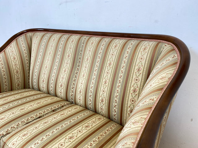 I Elegante und sehr gut erhaltene antike Sitzgarnitur aus Sofa und 2 Sessel mit Federkern und hochwertigem gestreiftem Stoffbezug I Sitzgruppe Couch Couchgarnitur Zweisitzer Vintage Biedermeier I