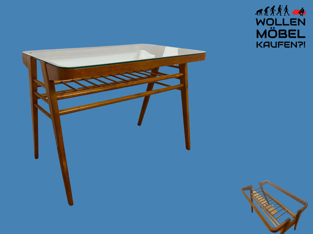 Stilvoller 60er Jahre Designer Couchtisch von František Jirák mit Glasplatte und Ablage I Glastisch Glascouchtisch Wohnzimmertisch Coffee Table Mid-Century 50er Vintage I