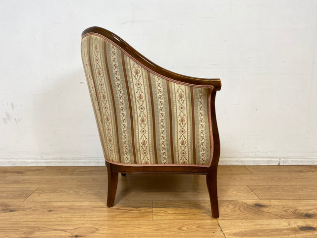 I Elegante und sehr gut erhaltene antike Sitzgarnitur aus Sofa und 2 Sessel mit Federkern und hochwertigem gestreiftem Stoffbezug I Sitzgruppe Couch Couchgarnitur Zweisitzer Vintage Biedermeier I