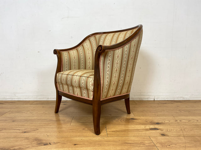 I Elegante und sehr gut erhaltene antike Sitzgarnitur aus Sofa und 2 Sessel mit Federkern und hochwertigem gestreiftem Stoffbezug I Sitzgruppe Couch Couchgarnitur Zweisitzer Vintage Biedermeier I