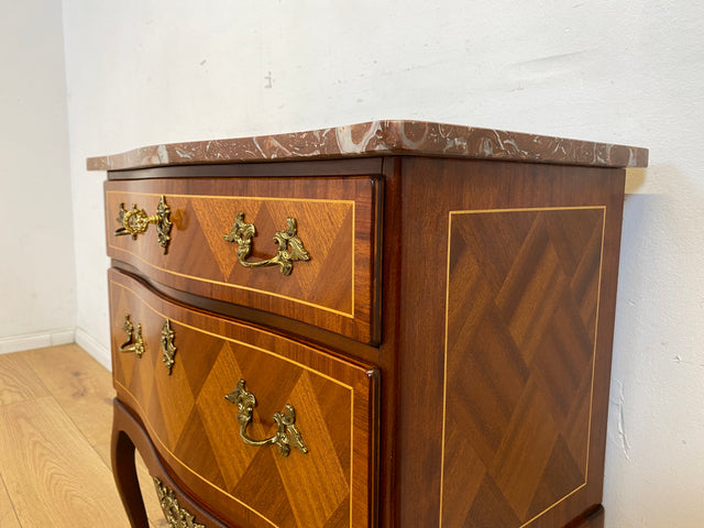 Sehr elegante kleine Vintage Kommode in antikem Stil mit Marmor Auflage, Schubladen und edlem Messingbeschlag I Schränkchen Marmorkommode Wäschekommode Stilmöbel Barock Rokoko I