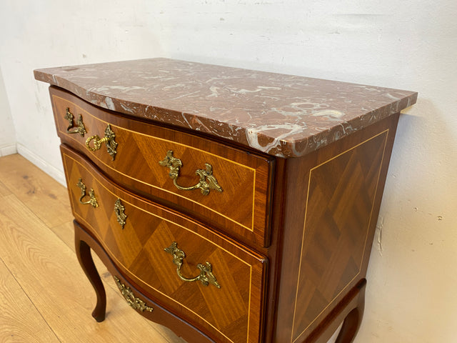 Sehr elegante kleine Vintage Kommode in antikem Stil mit Marmor Auflage, Schubladen und edlem Messingbeschlag I Schränkchen Marmorkommode Wäschekommode Stilmöbel Barock Rokoko I