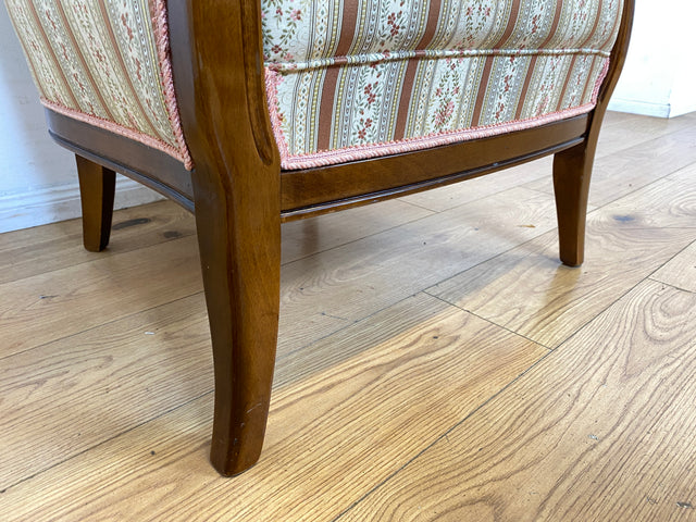 I Elegante und sehr gut erhaltene antike Sitzgarnitur aus Sofa und 2 Sessel mit Federkern und hochwertigem gestreiftem Stoffbezug I Sitzgruppe Couch Couchgarnitur Zweisitzer Vintage Biedermeier I