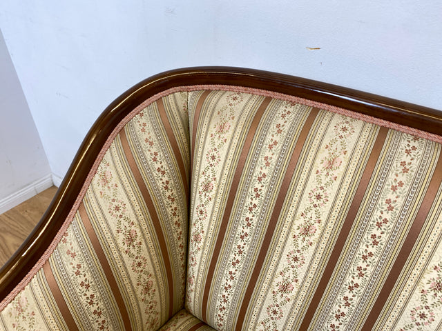 I Elegante und sehr gut erhaltene antike Sitzgarnitur aus Sofa und 2 Sessel mit Federkern und hochwertigem gestreiftem Stoffbezug I Sitzgruppe Couch Couchgarnitur Zweisitzer Vintage Biedermeier I