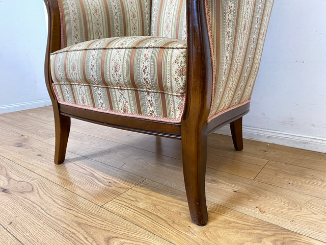 I Elegante und sehr gut erhaltene antike Sitzgarnitur aus Sofa und 2 Sessel mit Federkern und hochwertigem gestreiftem Stoffbezug I Sitzgruppe Couch Couchgarnitur Zweisitzer Vintage Biedermeier I