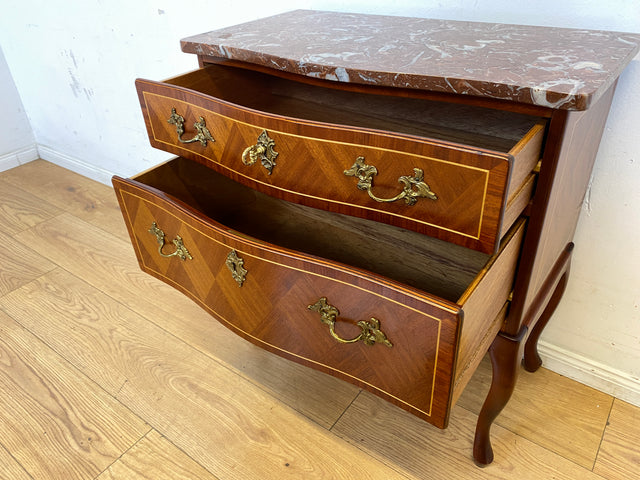 Sehr elegante kleine Vintage Kommode in antikem Stil mit Marmor Auflage, Schubladen und edlem Messingbeschlag I Schränkchen Marmorkommode Wäschekommode Stilmöbel Barock Rokoko I