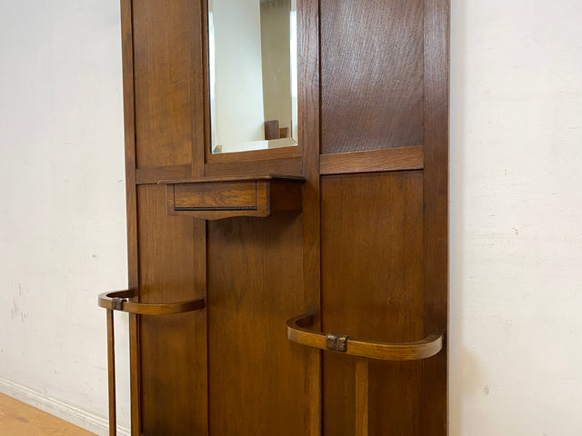Elegante antike Garderobe aus Eiche mit Spiegel, Hutablage, und 2 Schirmständern und Ablage I Flurgarderobe Garderobenwand Wandgarderobe Kleiderhaken Jugendstil Vintage I