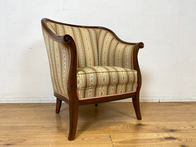 I Elegante und sehr gut erhaltene antike Sitzgarnitur aus Sofa und 2 Sessel mit Federkern und hochwertigem gestreiftem Stoffbezug I Sitzgruppe Couch Couchgarnitur Zweisitzer Vintage Biedermeier I