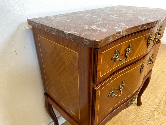 Sehr elegante kleine Vintage Kommode in antikem Stil mit Marmor Auflage, Schubladen und edlem Messingbeschlag I Schränkchen Marmorkommode Wäschekommode Stilmöbel Barock Rokoko I