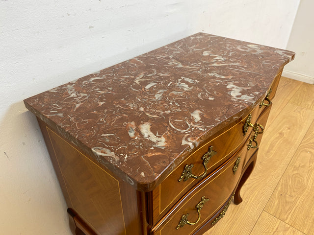 Sehr elegante kleine Vintage Kommode in antikem Stil mit Marmor Auflage, Schubladen und edlem Messingbeschlag I Schränkchen Marmorkommode Wäschekommode Stilmöbel Barock Rokoko I