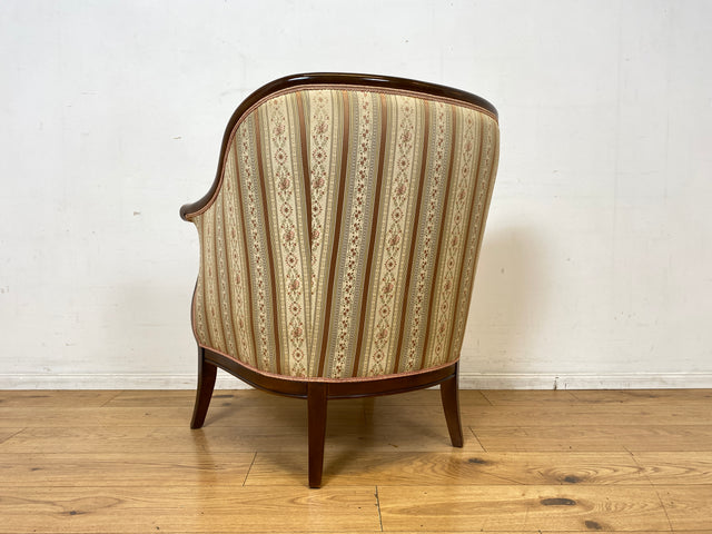 I Elegante und sehr gut erhaltene antike Sitzgarnitur aus Sofa und 2 Sessel mit Federkern und hochwertigem gestreiftem Stoffbezug I Sitzgruppe Couch Couchgarnitur Zweisitzer Vintage Biedermeier I