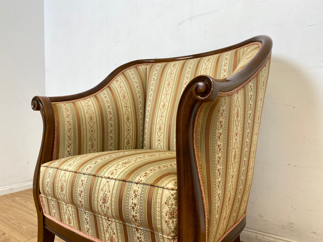 I Elegante und sehr gut erhaltene antike Sitzgarnitur aus Sofa und 2 Sessel mit Federkern und hochwertigem gestreiftem Stoffbezug I Sitzgruppe Couch Couchgarnitur Zweisitzer Vintage Biedermeier I