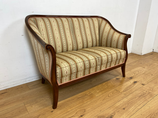 I Elegante und sehr gut erhaltene antike Sitzgarnitur aus Sofa und 2 Sessel mit Federkern und hochwertigem gestreiftem Stoffbezug I Sitzgruppe Couch Couchgarnitur Zweisitzer Vintage Biedermeier I