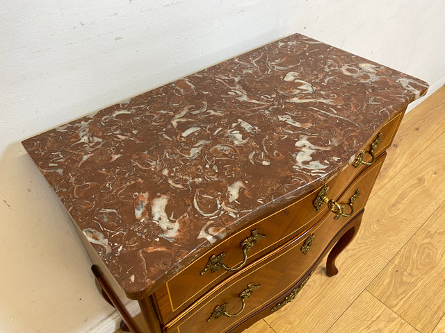 Sehr elegante kleine Vintage Kommode in antikem Stil mit Marmor Auflage, Schubladen und edlem Messingbeschlag I Schränkchen Marmorkommode Wäschekommode Stilmöbel Barock Rokoko I