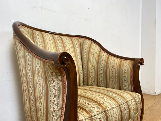 I Elegante und sehr gut erhaltene antike Sitzgarnitur aus Sofa und 2 Sessel mit Federkern und hochwertigem gestreiftem Stoffbezug I Sitzgruppe Couch Couchgarnitur Zweisitzer Vintage Biedermeier I