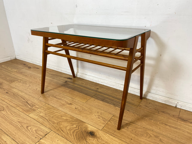 Stilvoller 60er Jahre Designer Couchtisch von František Jirák mit Glasplatte und Ablage I Glastisch Glascouchtisch Wohnzimmertisch Coffee Table Mid-Century 50er Vintage I