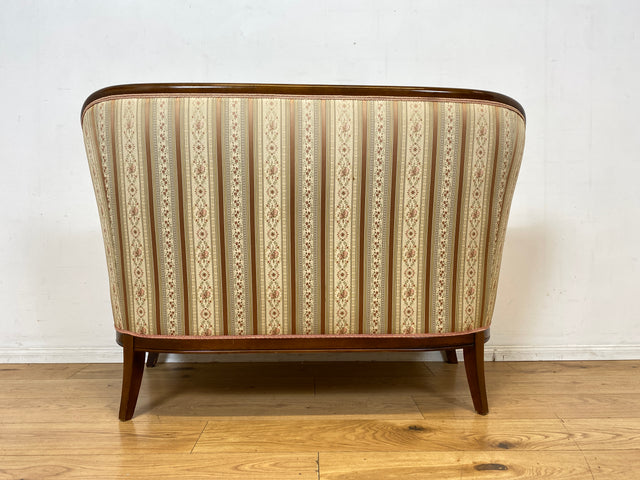 I Elegante und sehr gut erhaltene antike Sitzgarnitur aus Sofa und 2 Sessel mit Federkern und hochwertigem gestreiftem Stoffbezug I Sitzgruppe Couch Couchgarnitur Zweisitzer Vintage Biedermeier I