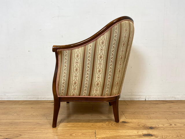 I Elegante und sehr gut erhaltene antike Sitzgarnitur aus Sofa und 2 Sessel mit Federkern und hochwertigem gestreiftem Stoffbezug I Sitzgruppe Couch Couchgarnitur Zweisitzer Vintage Biedermeier I