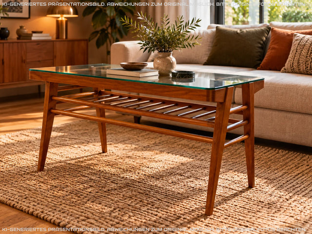 Stilvoller 60er Jahre Designer Couchtisch von František Jirák mit Glasplatte und Ablage I Glastisch Glascouchtisch Wohnzimmertisch Coffee Table Mid-Century 50er Vintage I