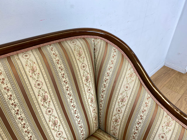I Elegante und sehr gut erhaltene antike Sitzgarnitur aus Sofa und 2 Sessel mit Federkern und hochwertigem gestreiftem Stoffbezug I Sitzgruppe Couch Couchgarnitur Zweisitzer Vintage Biedermeier I