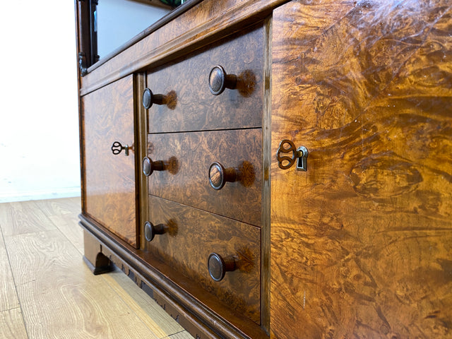 Wunderschöne 30er Jahre Art Deco Kommode I Massivholz in edlem Wurzelholz I mit Vitrine & Schubladen I Sideboard Schrank Barschrank Barkommode Wäschekommode Vintage Antik I