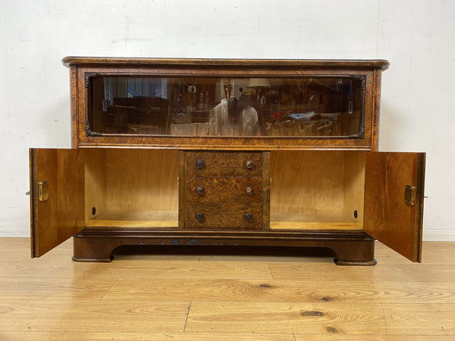 Wunderschöne 30er Jahre Art Deco Kommode I Massivholz in edlem Wurzelholz I mit Vitrine & Schubladen I Sideboard Schrank Barschrank Barkommode Wäschekommode Vintage Antik I