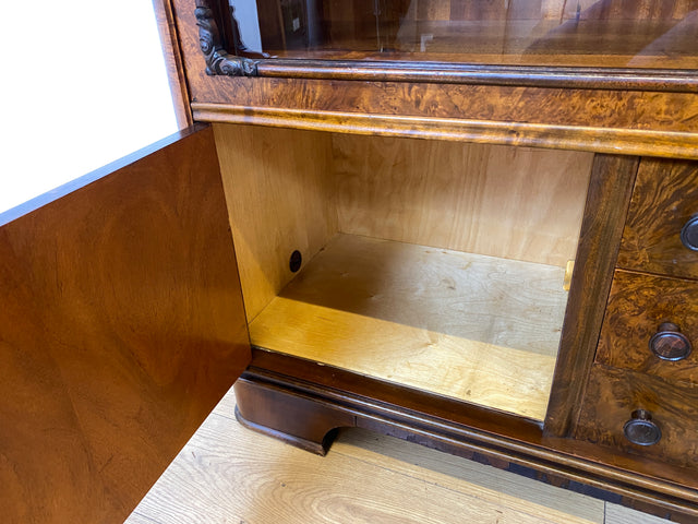 Wunderschöne 30er Jahre Art Deco Kommode I Massivholz in edlem Wurzelholz I mit Vitrine & Schubladen I Sideboard Schrank Barschrank Barkommode Wäschekommode Vintage Antik I
