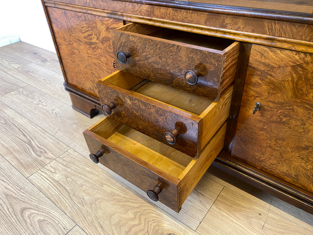 Wunderschöne 30er Jahre Art Deco Kommode I Massivholz in edlem Wurzelholz I mit Vitrine & Schubladen I Sideboard Schrank Barschrank Barkommode Wäschekommode Vintage Antik I