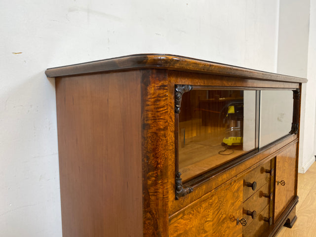 Wunderschöne 30er Jahre Art Deco Kommode I Massivholz in edlem Wurzelholz I mit Vitrine & Schubladen I Sideboard Schrank Barschrank Barkommode Wäschekommode Vintage Antik I