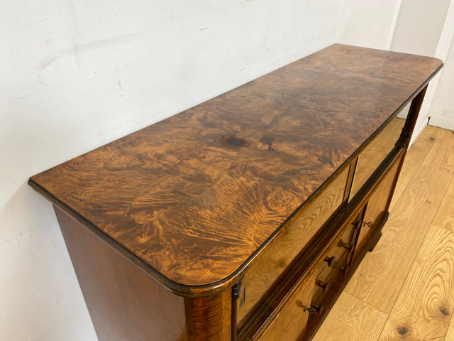 Wunderschöne 30er Jahre Art Deco Kommode I Massivholz in edlem Wurzelholz I mit Vitrine & Schubladen I Sideboard Schrank Barschrank Barkommode Wäschekommode Vintage Antik I