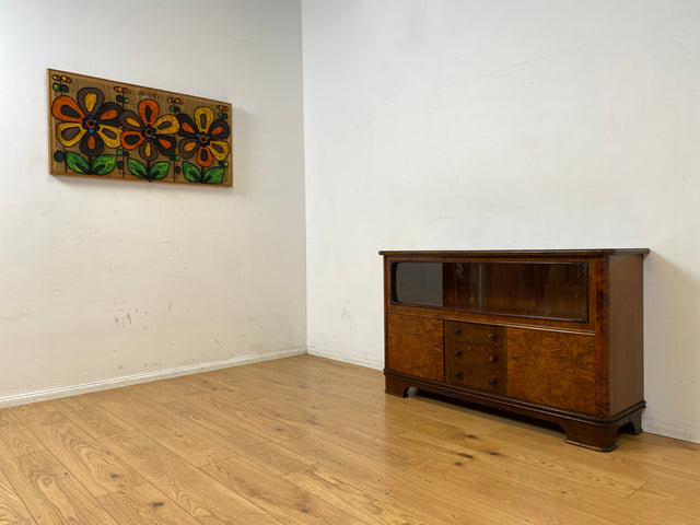 Wunderschöne 30er Jahre Art Deco Kommode I Massivholz in edlem Wurzelholz I mit Vitrine & Schubladen I Sideboard Schrank Barschrank Barkommode Wäschekommode Vintage Antik I