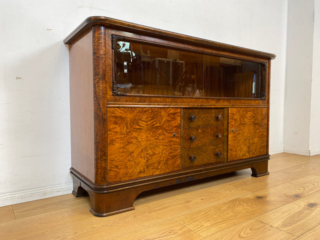 Wunderschöne 30er Jahre Art Deco Kommode I Massivholz in edlem Wurzelholz I mit Vitrine & Schubladen I Sideboard Schrank Barschrank Barkommode Wäschekommode Vintage Antik I