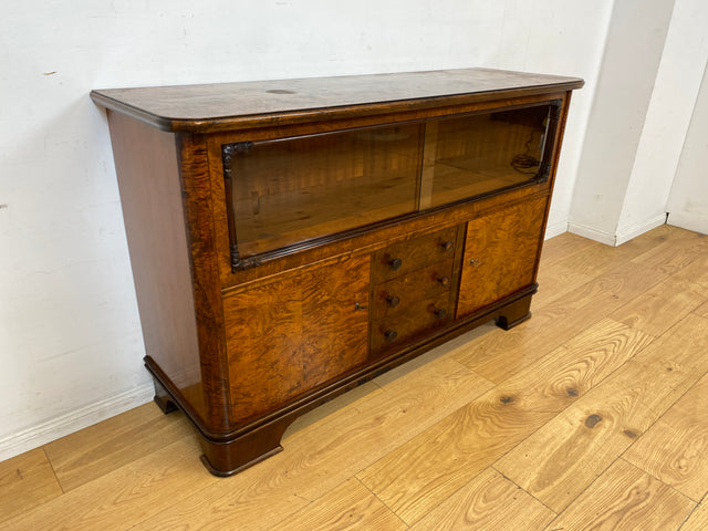 Wunderschöne 30er Jahre Art Deco Kommode I Massivholz in edlem Wurzelholz I mit Vitrine & Schubladen I Sideboard Schrank Barschrank Barkommode Wäschekommode Vintage Antik I