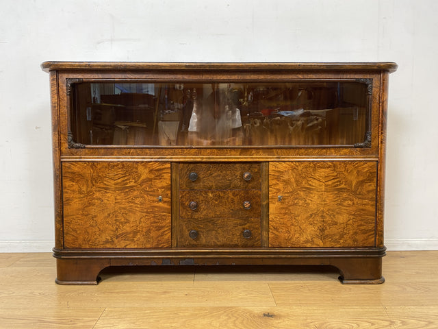 Wunderschöne 30er Jahre Art Deco Kommode I Massivholz in edlem Wurzelholz I mit Vitrine & Schubladen I Sideboard Schrank Barschrank Barkommode Wäschekommode Vintage Antik I