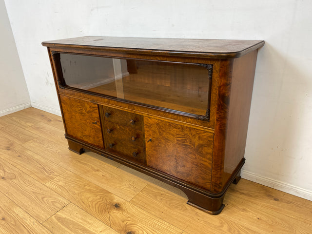 Wunderschöne 30er Jahre Art Deco Kommode I Massivholz in edlem Wurzelholz I mit Vitrine & Schubladen I Sideboard Schrank Barschrank Barkommode Wäschekommode Vintage Antik I