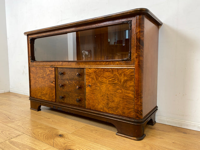 Wunderschöne 30er Jahre Art Deco Kommode I Massivholz in edlem Wurzelholz I mit Vitrine & Schubladen I Sideboard Schrank Barschrank Barkommode Wäschekommode Vintage Antik I